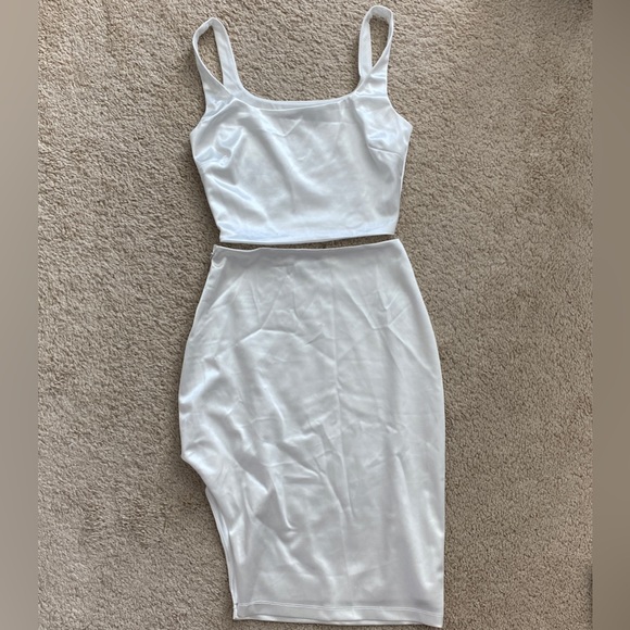 Lulus White Satin Two-Piece Midi Dress - Picture 3 of 6